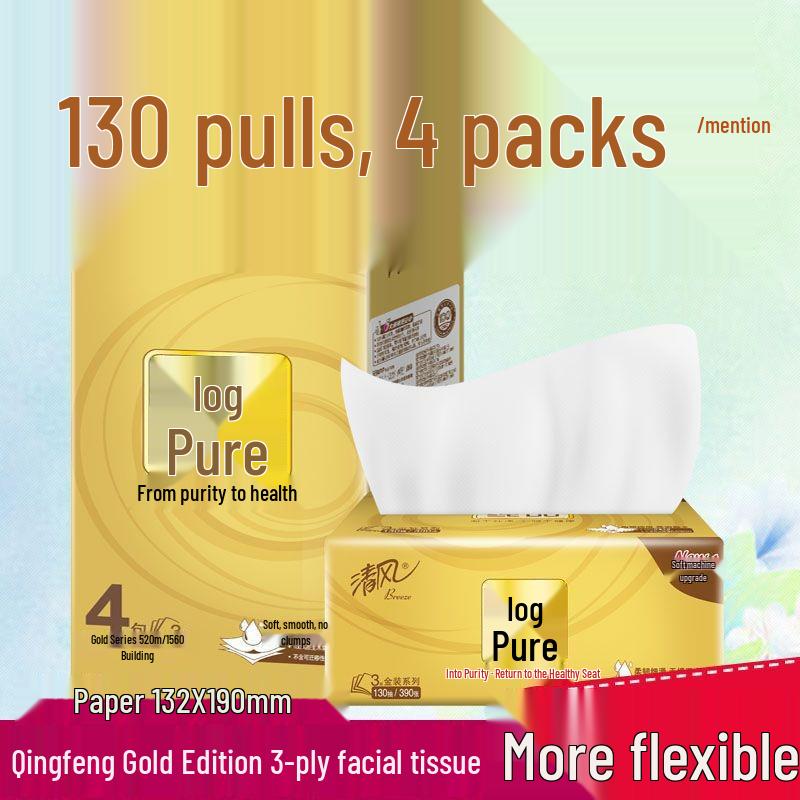 

Fresh Breeze Original Wood 3-Ply Facial Tissues, 130 Pulls, 4-Pack Bundle for Daily Use 190x132 mm