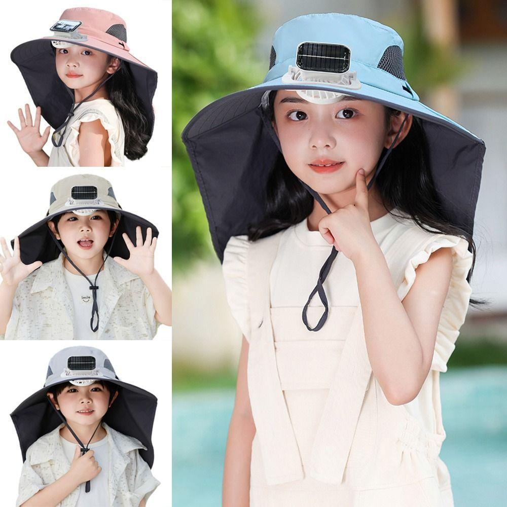 USB Charging Wide Brim Sun Cap Waterproof Sunshade Fan Cap Children's Solar Fan Hat  Boys