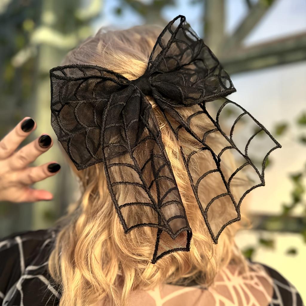 Punk Style Halloween Bat Mesh Bow Mysterious Black Heavy Duty Hair Clip Niche Design High-end Back of the Head Hair Clip