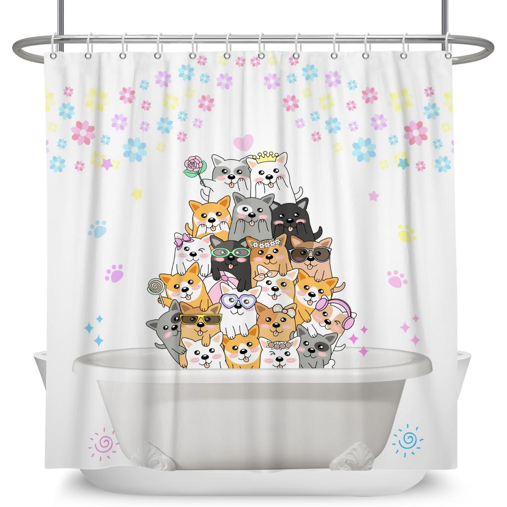 Minimalist Comics Shower Curtain Cute Cats Funny Cat Bath Scene Decor Waterproof Polyester Bathroom Curtain Set with 12 Hooks