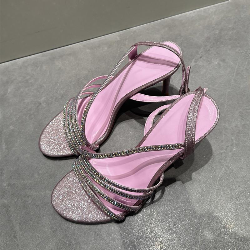 

Fashion Bling Bling Luxury Rhinestones Sequined Women Gladiator Sandals Sexy Narrow band Slingbacks Thin High heels Fashion Summer Shoes 40