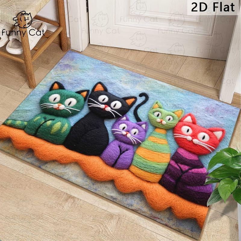 Six Colorful Cats Bathroom Floor Mat, Soft Fuzzy Entrance Rug for Indoors and Outdoors, Home Decoration