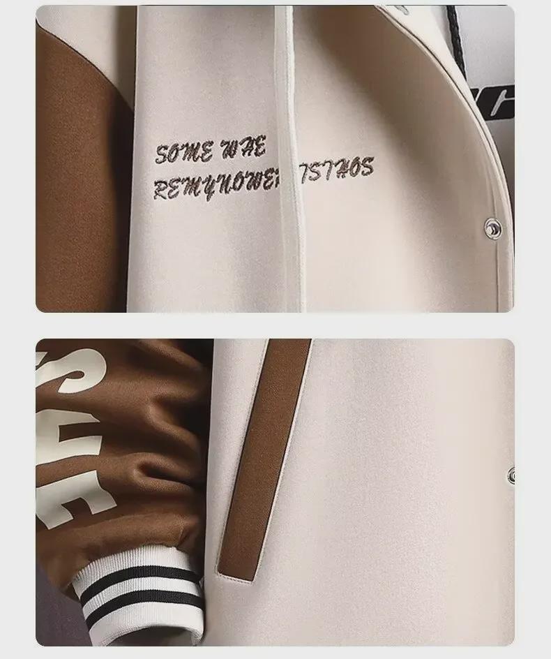 2024 Höst/Vinter Tjock Kontrastfärg Huvförsedd Broderad Tröjjacka för Tonåringar och Par