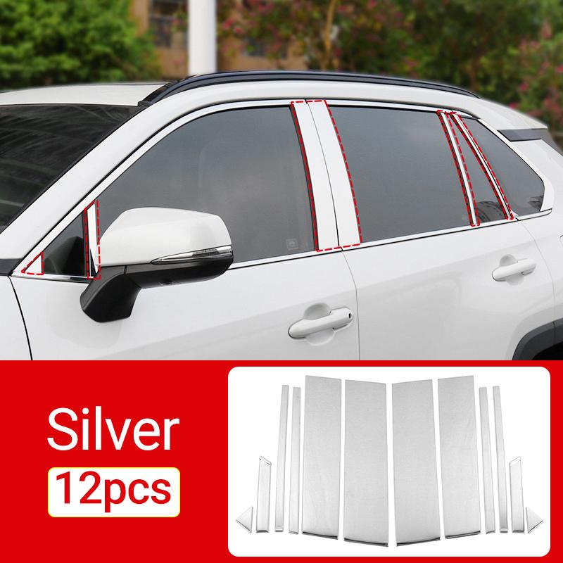 

Наклейки на стойки оконных стоек автомобиля с эффектом зеркала из нержавеющей стали для Toyota RAV4 XA50 2019-2024 2024 2024 2024 Hybrid серебряный