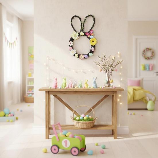 Yousheng Rabbit Garland Easy To Hang Bunny Themed Easter Wreath Spring Holiday Decoration Front Door Window Wall Porch Indoor Outdoor Easter Party