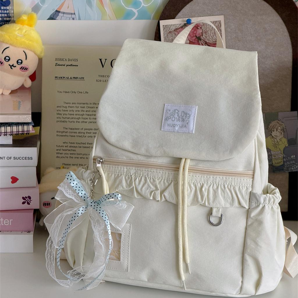 Schoolbag1011 New Lace Bow Drawstring Backpack Middle School Students Multi-compartment Class Travel High-value Backpack