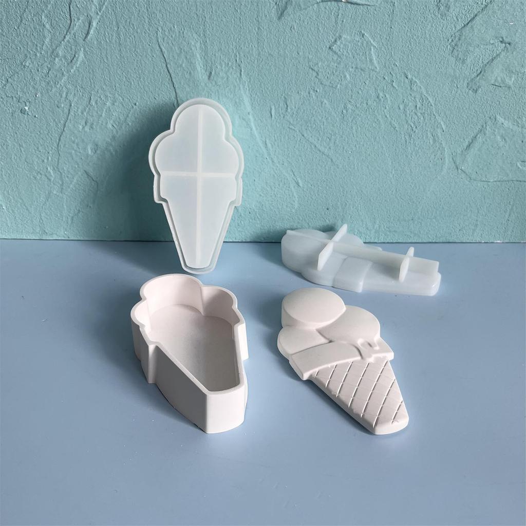Ice Cream Shaped Storage Container Epoxy Mould High Temperatures Resistant Silicone Mold for Jewelry Box with Lid