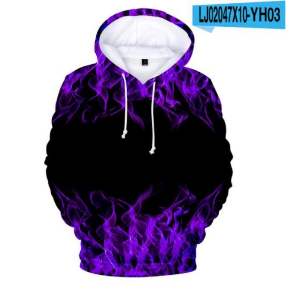 3 bis 14 Jahre Kinder Hoodie Blau und Lila 3D Feuer Flamme Kleidung Jungen Mädchen Hoodies Sweatshirt Harajuku Mantel