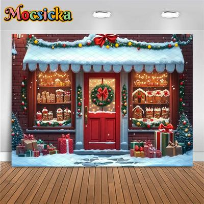 Mocsicka Christmas House Backdrop Winter Snow New Year Party Wallpaper Tree Gift Shop Decoration Festival Photography Ba93