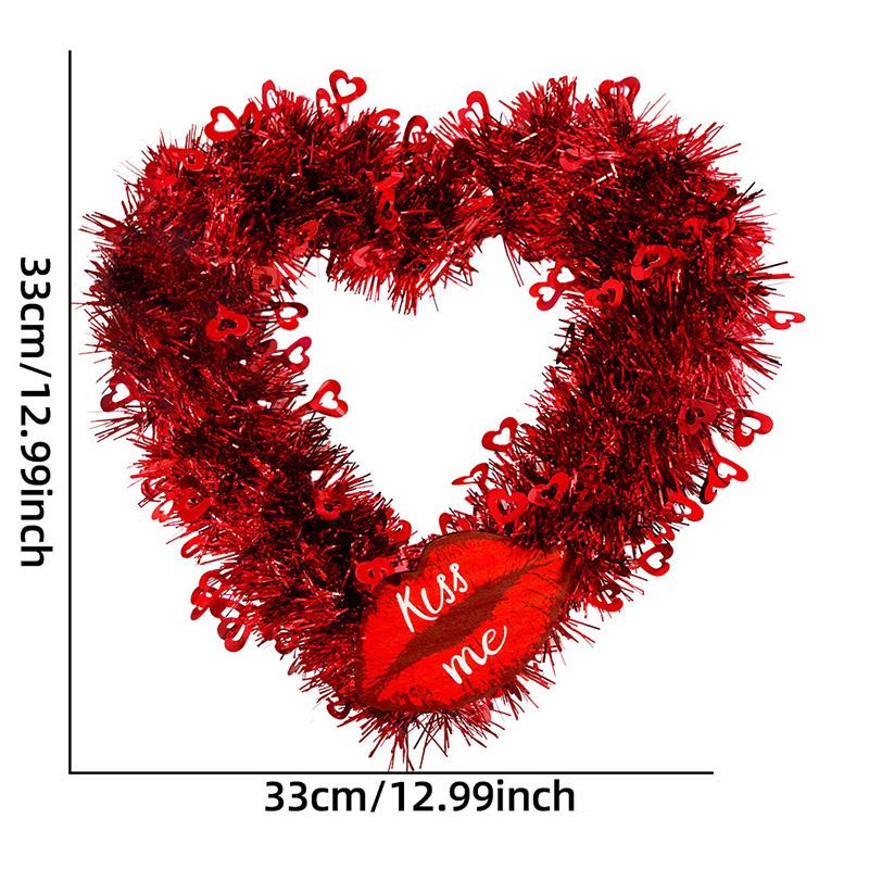 Valentines Red Heart Shaped Wreath Decorative Hanging Love Garland for Wedding Engagement Window Decoration
