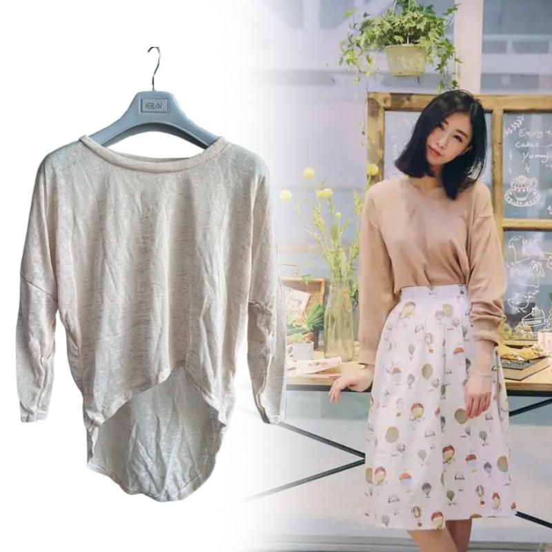 Cotton Long Sleeve Loose Fit T Shirt For Women With Curved Hem Casual Top