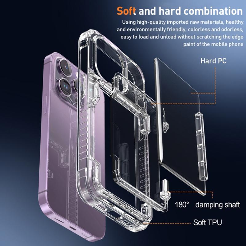 For iPhone 15 Anti-Scratch Phone Cover Clear PC+TPU Phone Case with Kickstand Card Holder