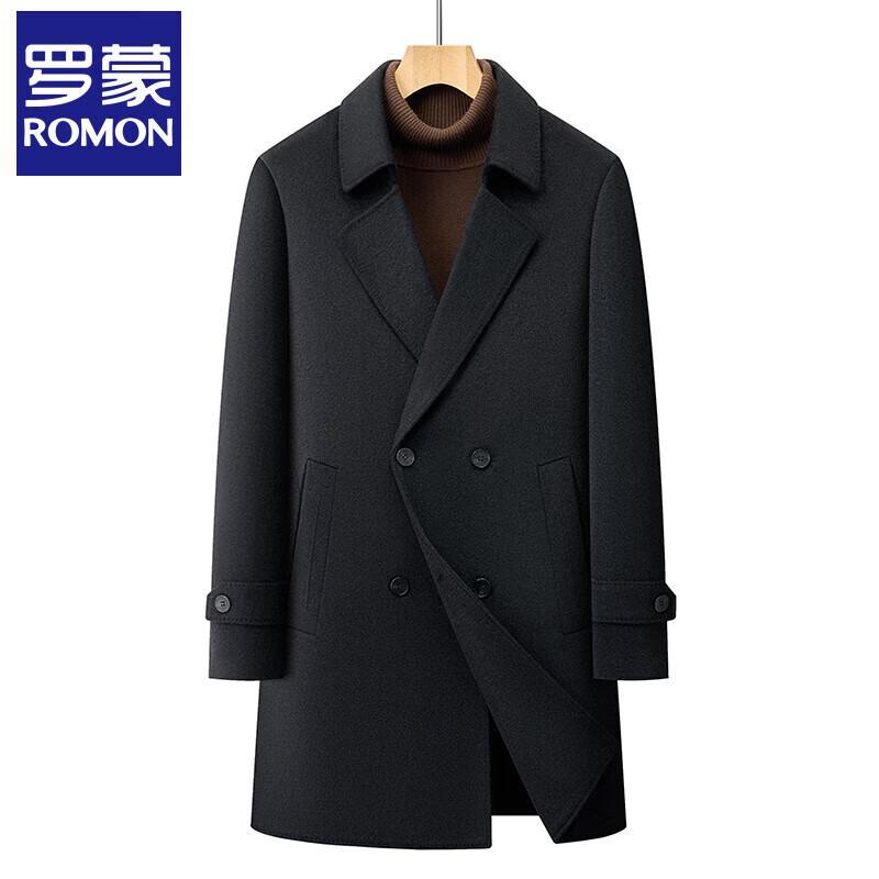 Romon Men's 2025 Mid-Length Wool Blend Down-Lined Trench Coat