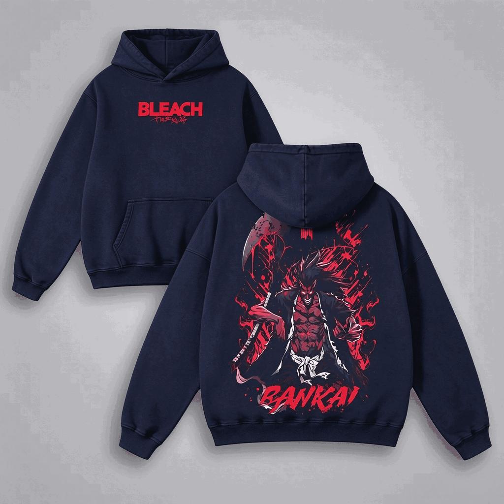 Anime Bleach Zaraki Kenpachi Print Hooded Men Women Hoodies Vintage Washed Sweatshirt Casual Cotton Pullover Harajuku Streetwear
