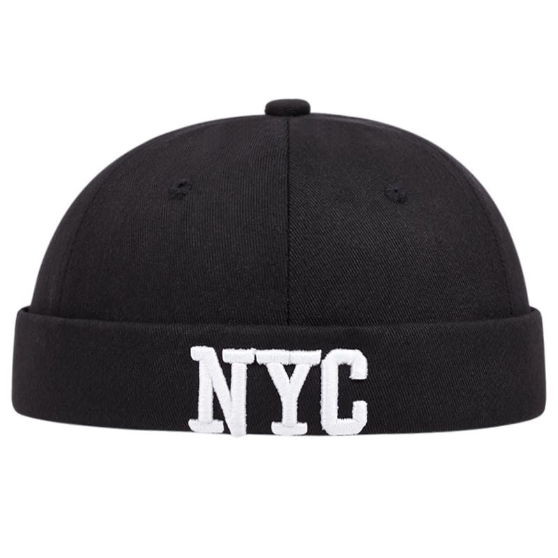 Unisex Hip Hop Melon Hat Brimless Skullcap Breathable Cotton Sailor Cap Adjustable Buckle Beanies Letter Embroidery Melon Hat