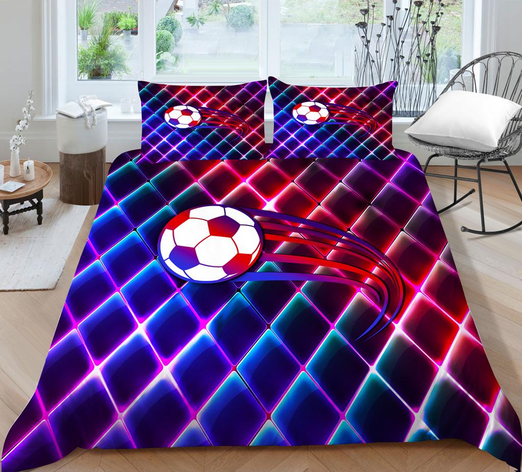 3D Printed Football Bedding Quilt Cover Pillowcase Full Size Double Bed Set 2/3 Pieces of Microfiber Fabric Soft Home Decoration