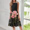 Women's Casual Fashion Floral Print Round Neck Sleeveless Midi Dress
