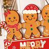 Decorative Window Display Sign Christmas Gingerbread Man Wooden Hanging for Front Door, Merry Xmas Home Entrance Plaque with Lanyard, Holiday
