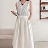 Shop Women V Neck Waist Tie sleeVeless Layered Long Dress White Nys Wdr 4481