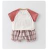 Sommer Jungen Cartoon Print Zweiteiliges Set: Kurzarm-T-Shirt & Karierte Shorts