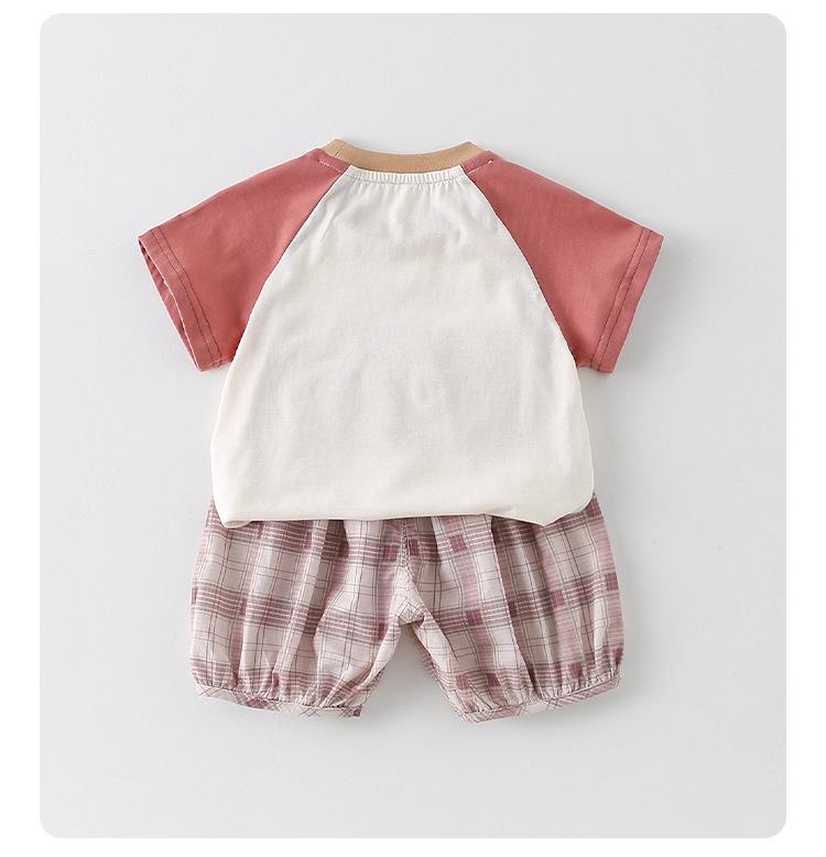 Sommer Jungen Cartoon Print Zweiteiliges Set: Kurzarm-T-Shirt & Karierte Shorts