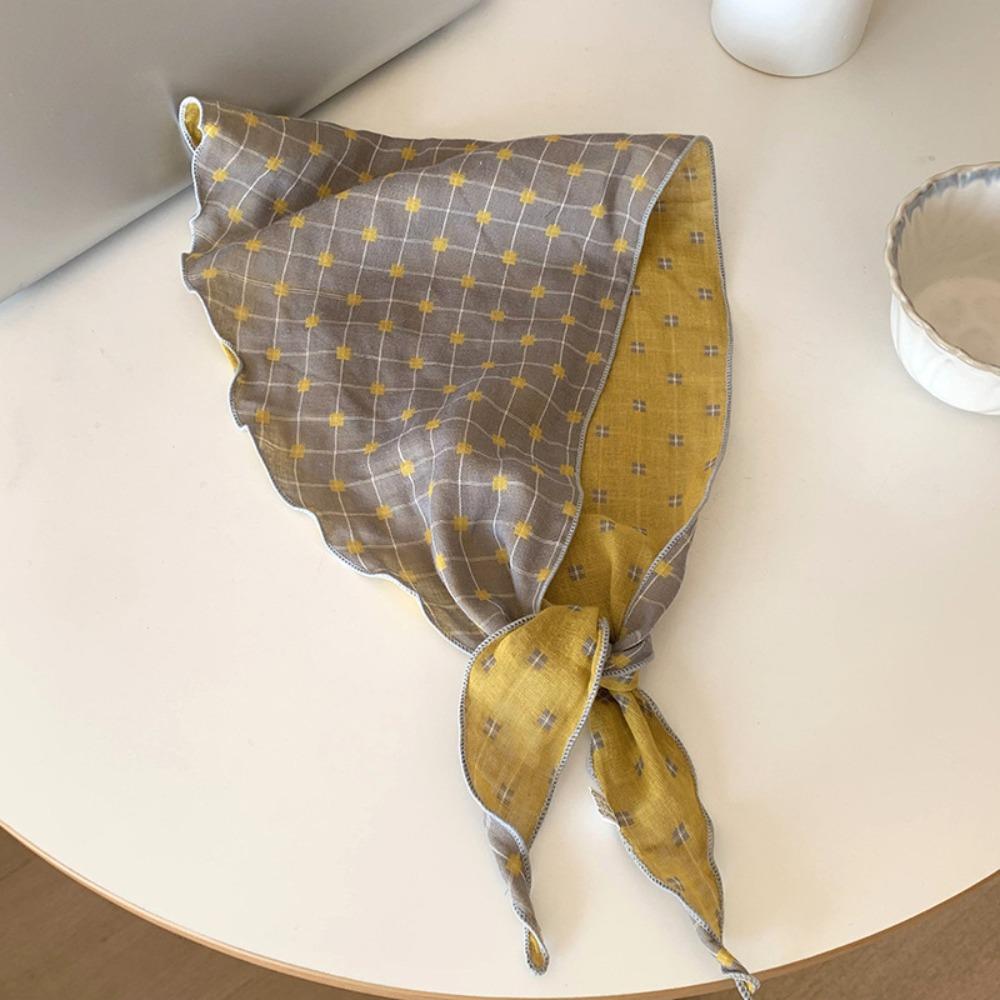 Cotton Pastoral Style Headscarf Turban Triangular Hair Band Sweet Lattice Headscarf  Summer
