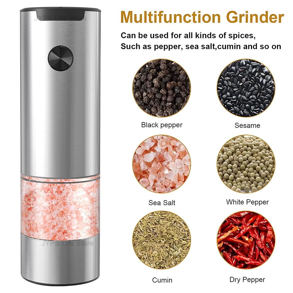 Electric Salt And Pepper Grinder Stainless Steel Automatic Pepper Grinder Adjustable Coarseness Refillable Mills Battery Powered