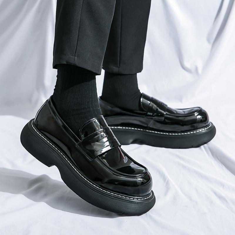 Fashion Green Loafers Men's Thick-soled Heightening British Style High-Level Business Casual Leather Shoes Slip-On Lazy Shoes
