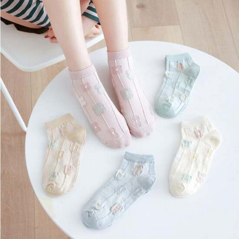 Shop Women Pastel Flower Ankle Socks 5 Pack Won Wso Wfnsfcb