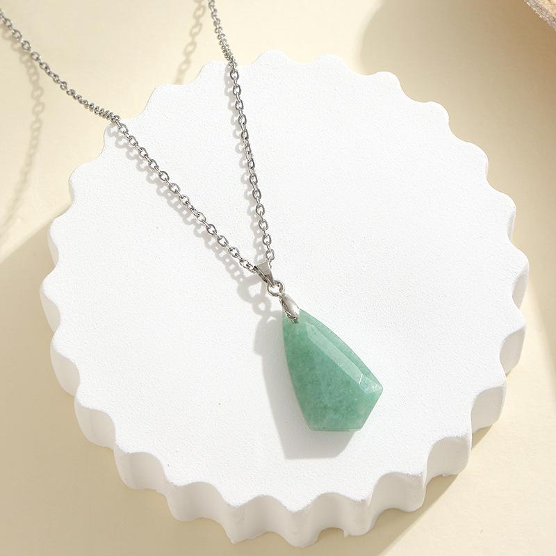 1pc Natural Stone Geometric Shape Pendant Necklace Amethyst Pink Crystal Charm Pendulum Necklace Jewelry Gifts