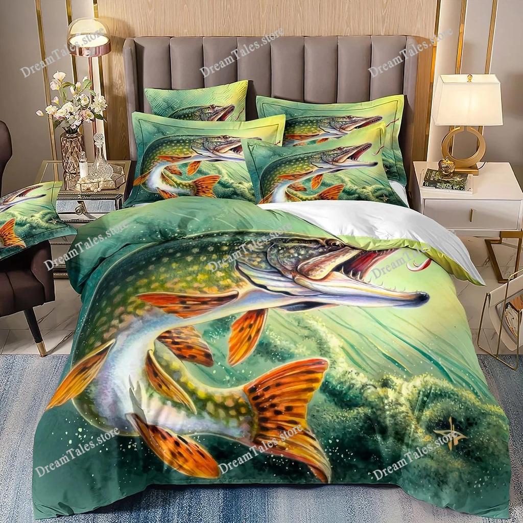 Teenagers & Fishing Lovers Bedding Set, 3D Digital Printing Home Comfort Polyester Holiday Gift Bedroom Decoration Luxury Gift