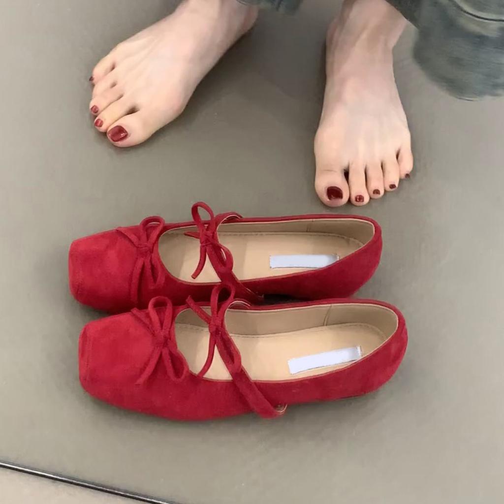 Square Head Bow Ballet Shoes Gentle Inner Height Mary Jane Shoes Shallow Mouth Single Shoes