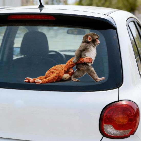 Monkey Stickers Adorable Baby Monkey Window Decal for Car And Glass Surfaces Easy to Install Remove No Residue Vinyl Cute Animal Decoration