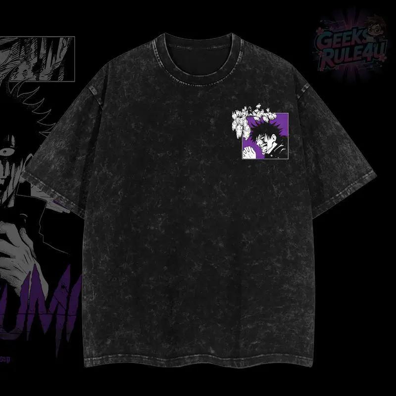 Manga Jujutsu Kaisen T Shirt Fushiguro Megumi Anime Tshirt Gothic Y2k Vintage Washed T-shirt Men's Clothing Cotton Tees Tops