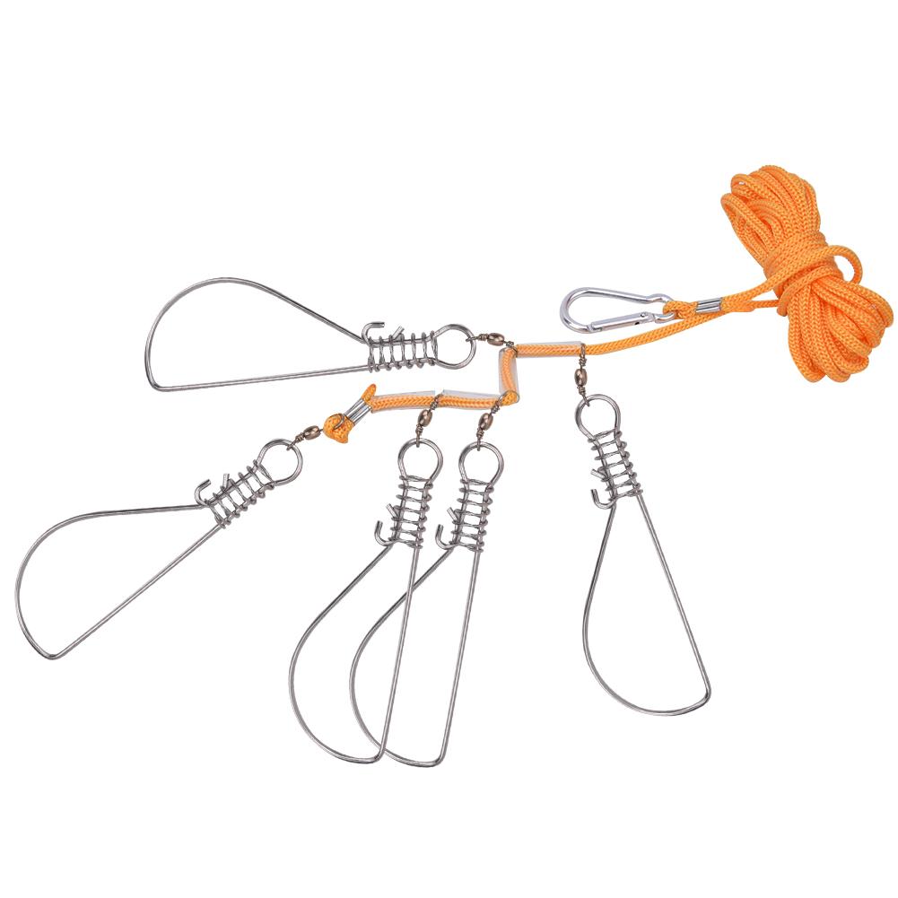 Stainless Steel Heavy Duty Fishing Catch Stringer with 5 Lock Snaps Nylon Ropes Float