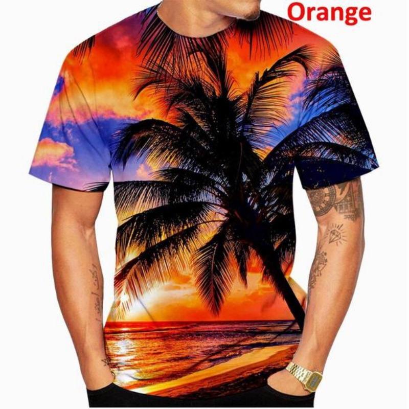 Men's Summer Printed Shirt Palm Motif Short Sleeve Loose Breathable Summer Holiday Beach Hawaiian Tees Tops