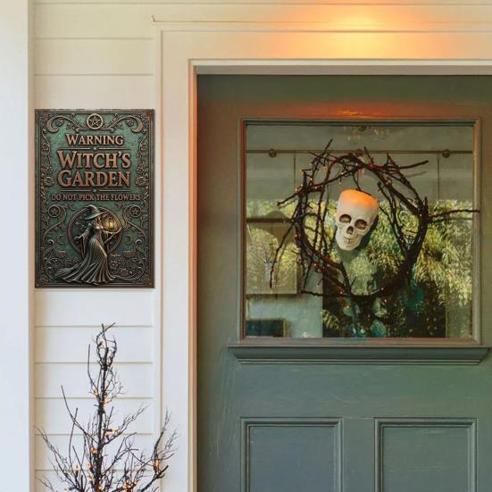 Witch Garden Warning Sign Weather-proof Rusty Vintage Halloween Do Not