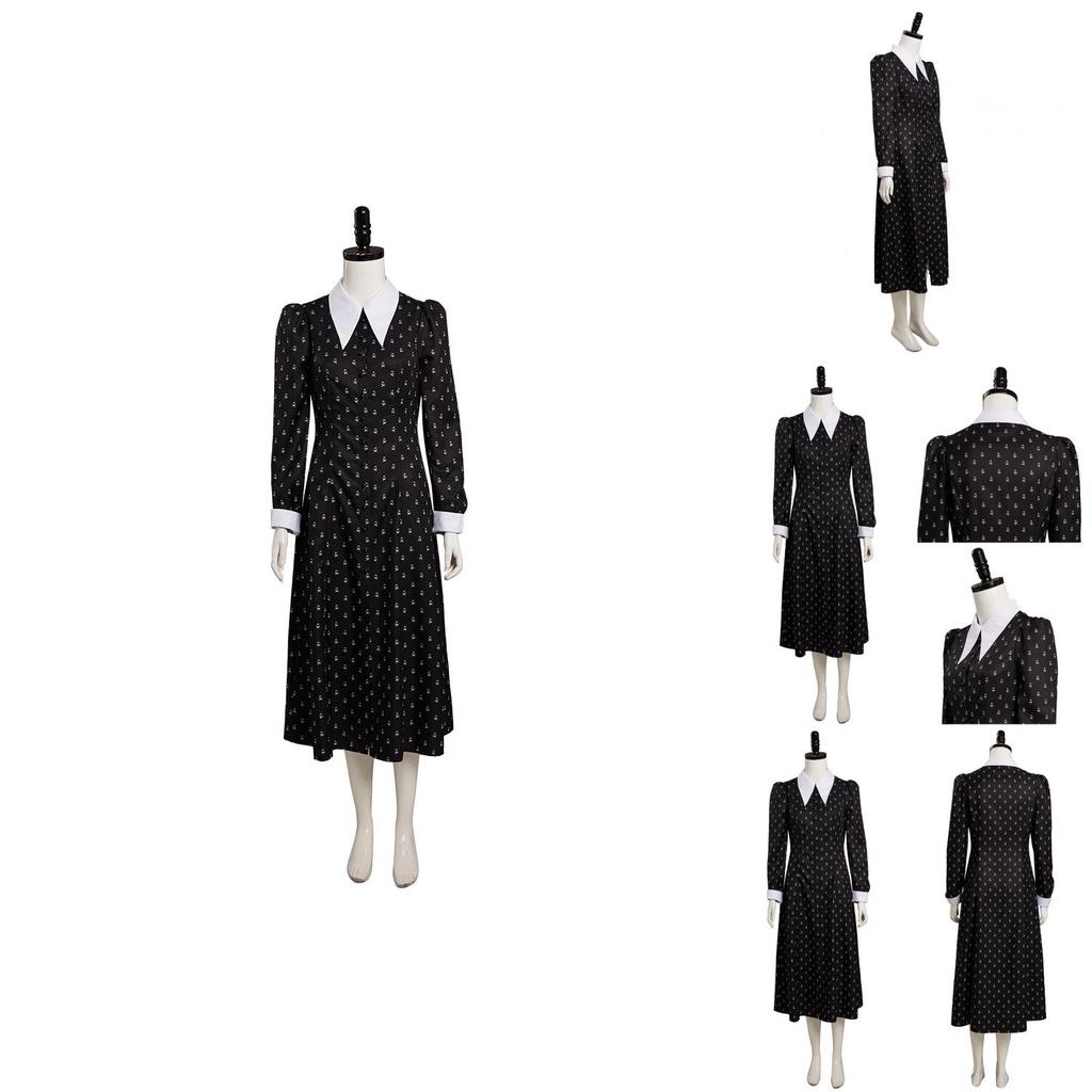Die Addams Family Wednesday Kostüm Schwarzes Kleid Für Halloween Weihnachten
