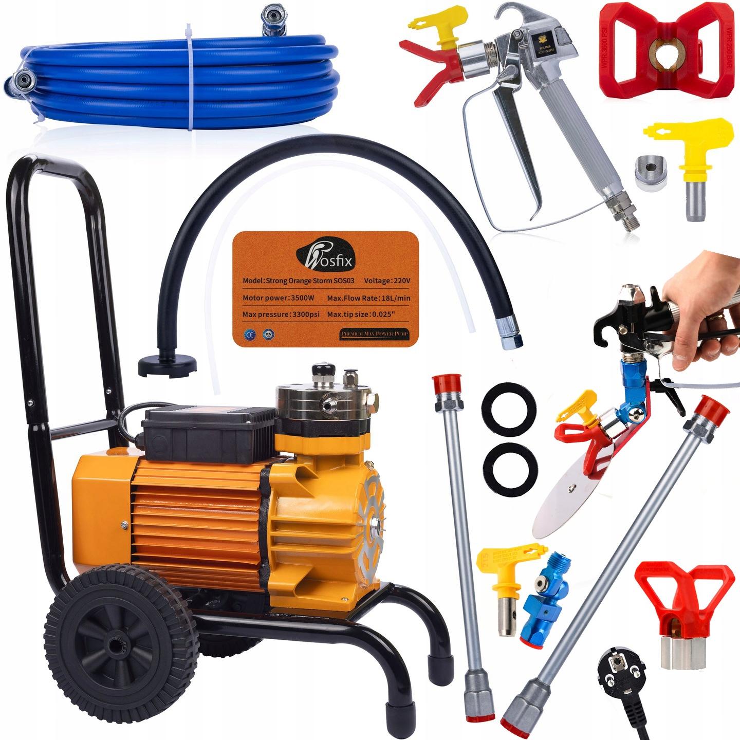 

Rosfix Zestaw Malarski Strong Blue Storm SBS03 – Agregat 3500 W | Wysokie Ciśnienie 22MPA | Akcesoria do Malowania