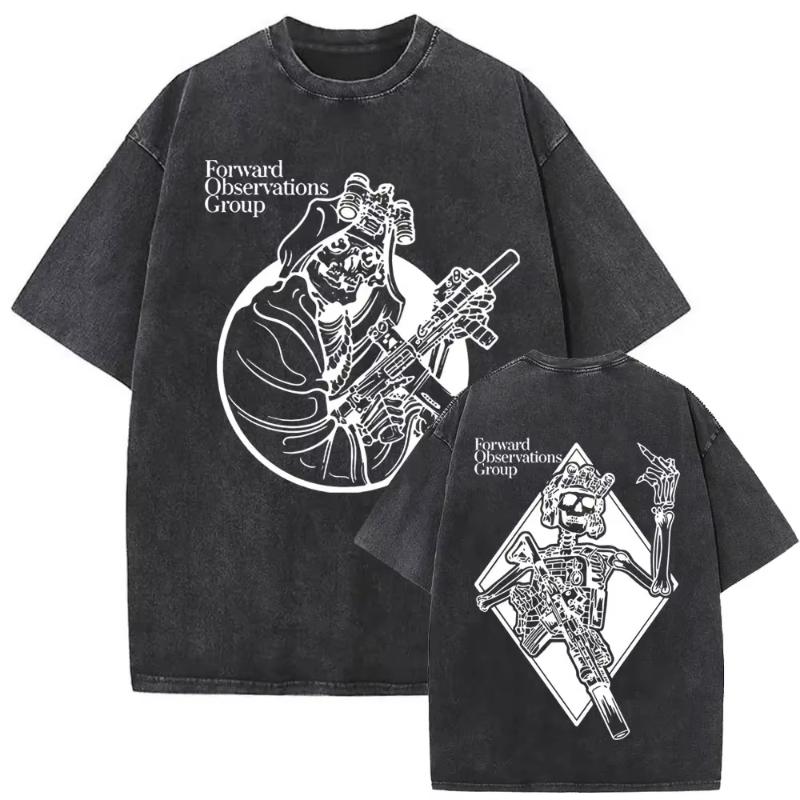 Washed Vintage Forward Observations Group Battle Tribe From The Grave Pull Over Print T-shirts Skeleton Oversized T Shirts