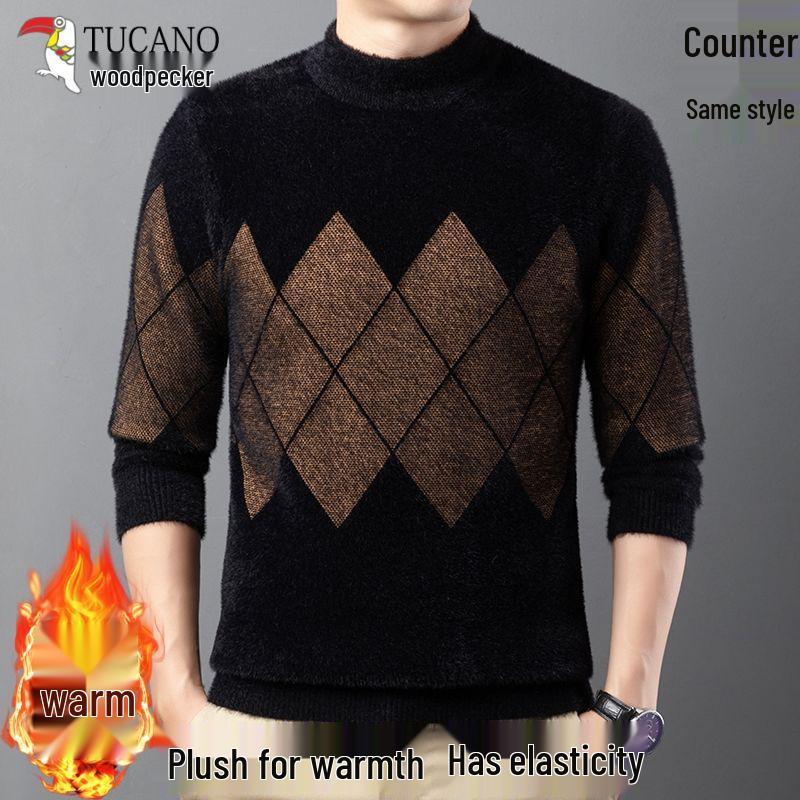 

Woodpecker Men s Mink Cashmere Sweater: Semi-High Neck, Elastic, Warm Knit for Middle-Aged & Young 3XL for 165-180 lbs