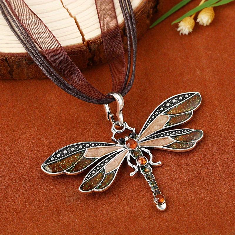 Fashion Crystal Dragonfly Pendant Necklaces For Women Vintage Insect Multi Layers Rope Necklace Jewelry Thanksgiving Gift