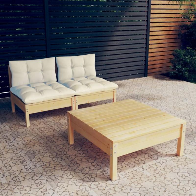 Día y Noche - Día y Noche Muebles de jardín 3 piezas cojines madera de pino crema