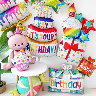 Colored Large Birthday Cake Aluminum Film Balloon, Photo Props, Children'S Baby Party Setting Scene Decoration