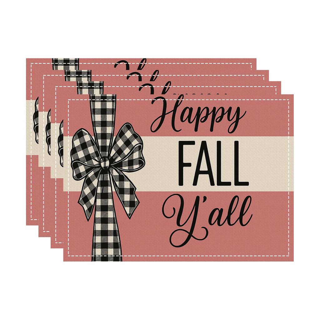 2025 Thanksgiving Pumpkin Maple Leaf Linen Table Mat: Heat-Resistant Autumn Placemat & Coaster Set