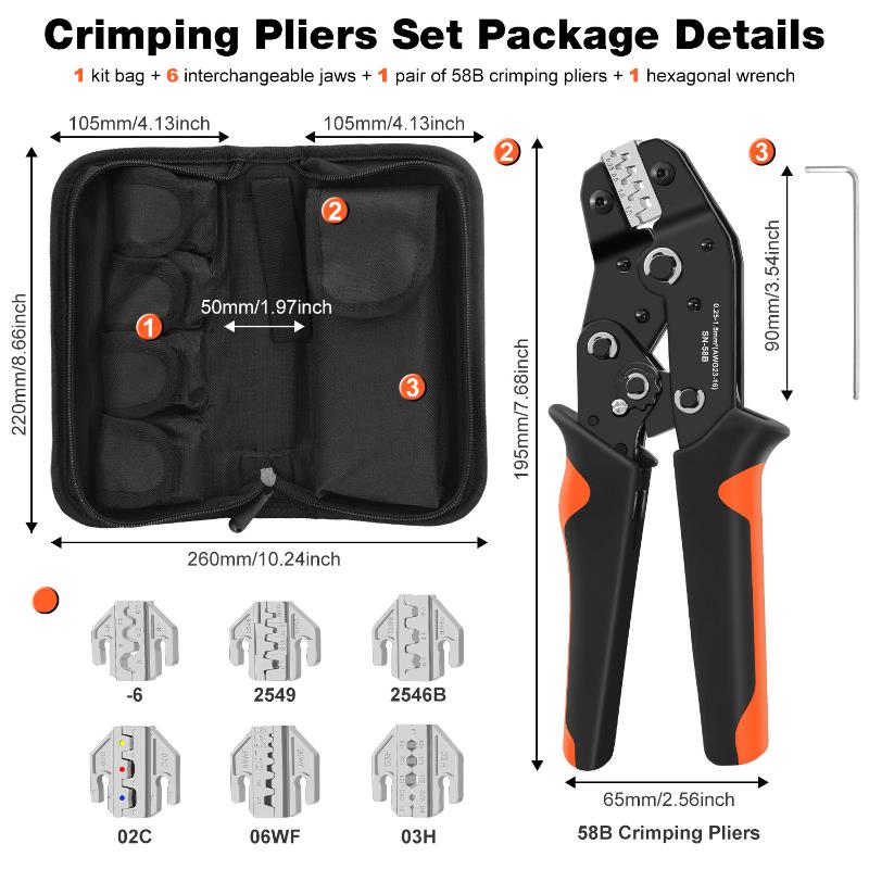 Sn-58B Portable Crimping Pliers With Interchangeable Dies Cold Press Springs Cold Press Pliers Terminal Crimping Tool Set