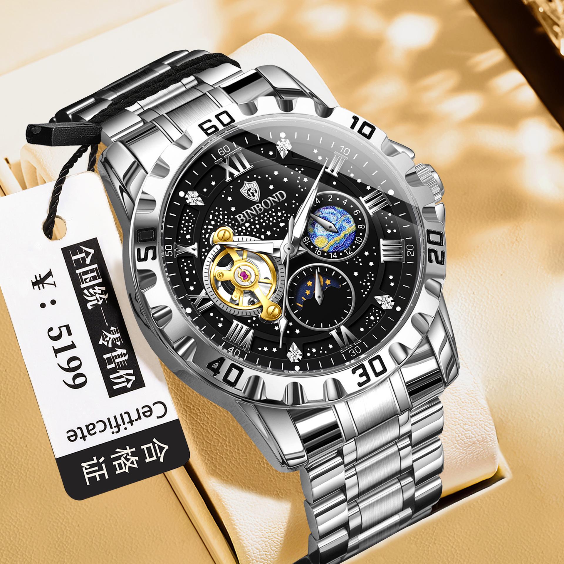 Мужские Оригинальные Светящиеся Механические Часы с Турбийоном Водонепроницаемые