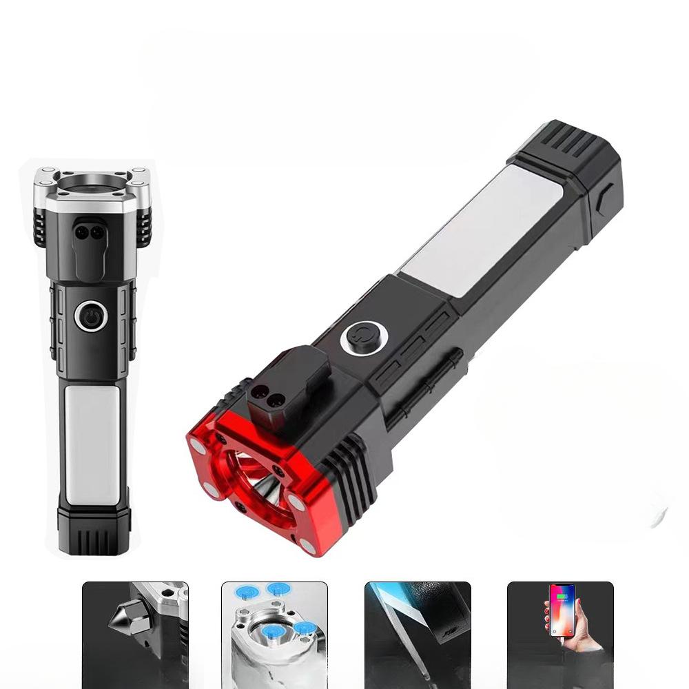 

Трансграничный светодиодный многофункциональный фонарик, уличный рабочий фонарь COB с боковыми огнями, аварийное освещение, безопасный фонарик с молотком