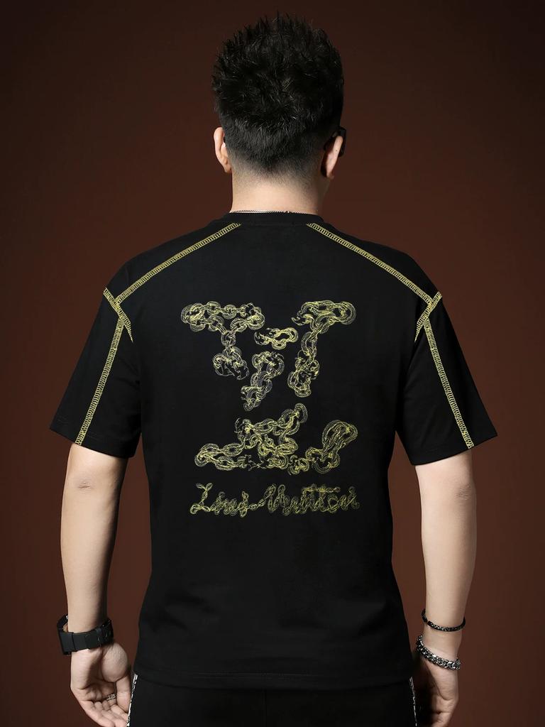 European Trendy Brand Embroidered Letter Short-Sleeve Men's T-Shirt 2025 New Summer Fashion Casual Men's Half-Sleeve Top