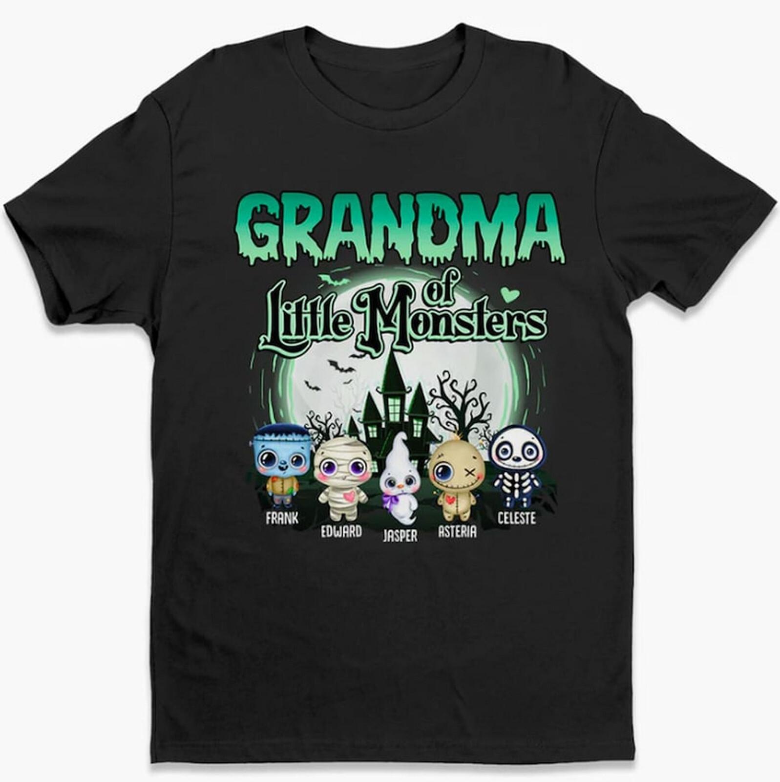 Custom Halloween Grandma Of These Little Monsters Personalized T Shirt Gift Nana XXXXL